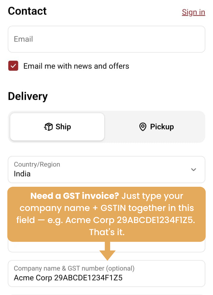 How to add GST No. at checkout